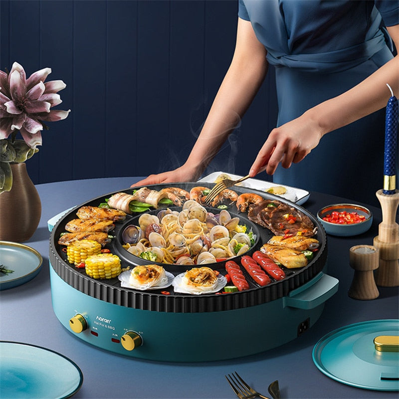 Electric BBQ Grill Hotpot Smokeless Non-Stick Barbecue Grill