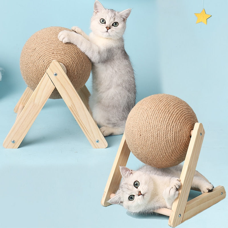 Cat Scratching Ball Wood Stand Pet Furniture Kitten Toy